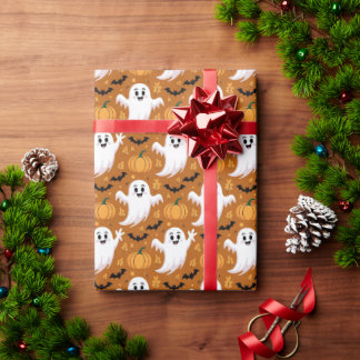 Cute Halloween Ghost Pumpkin Pattern Wrapping Paper