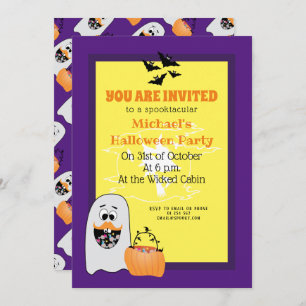 Cute Halloween Ghost pumpkin purple pattern Invitation