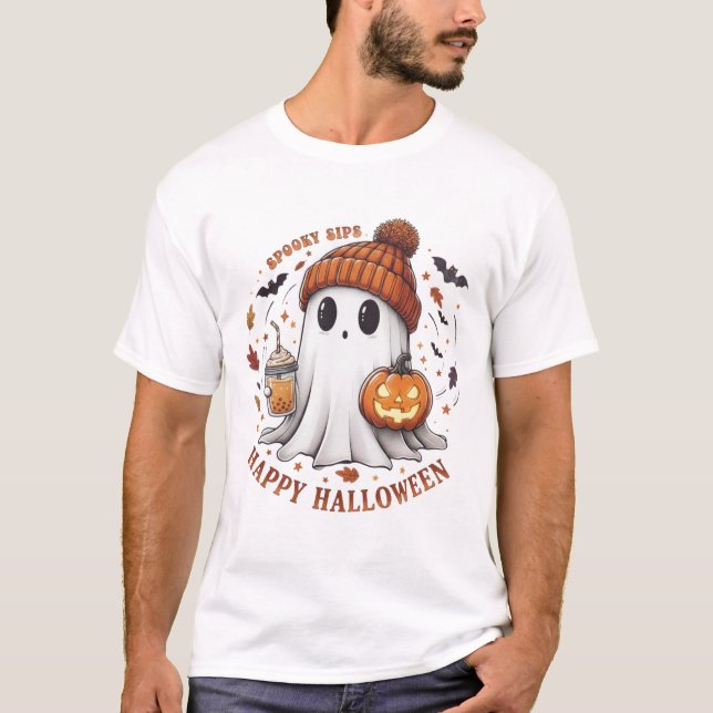 Cute Halloween Ghost & Pumpkin Shirt (Front)