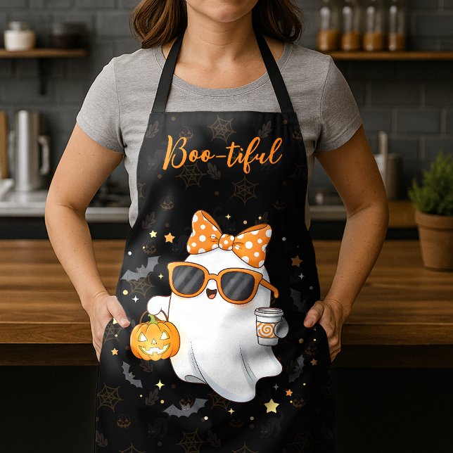 Cute Halloween Ghost Pumpkin Spice Personalised Apron (Creator Uploaded)