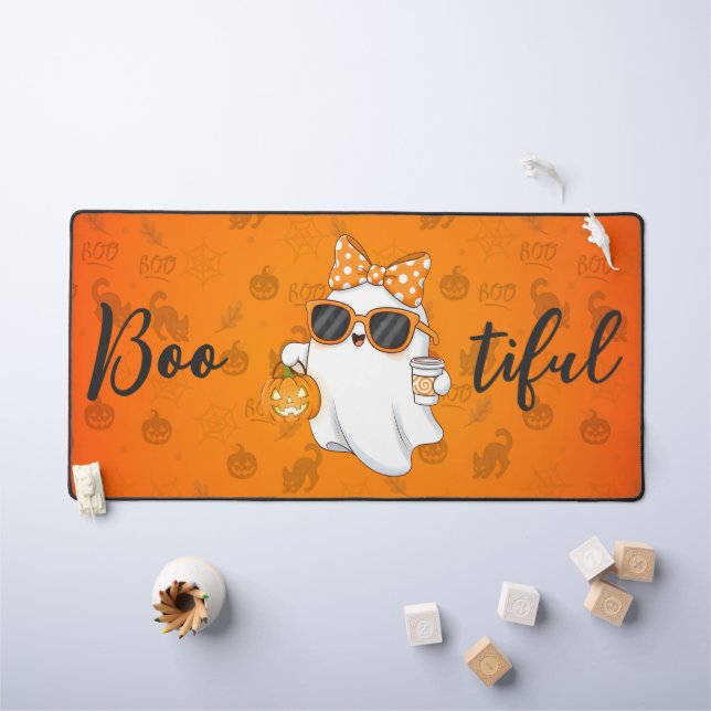 Cute Halloween Ghost Pumpkin Spice Personalised Desk Mat (Kids Table)