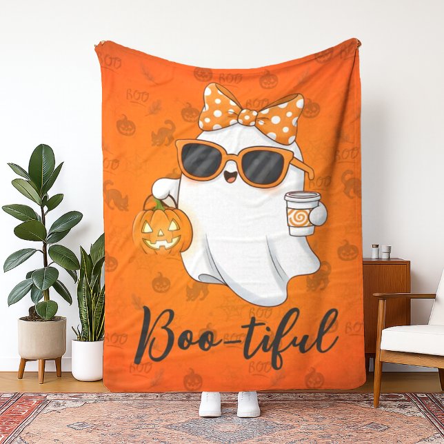 Cute Halloween Ghost Pumpkin Spice Personalised Fleece Blanket (Creator Uploaded)