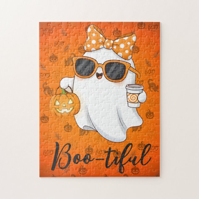 Cute Halloween Ghost Pumpkin Spice Personalised Jigsaw Puzzle (Vertical)