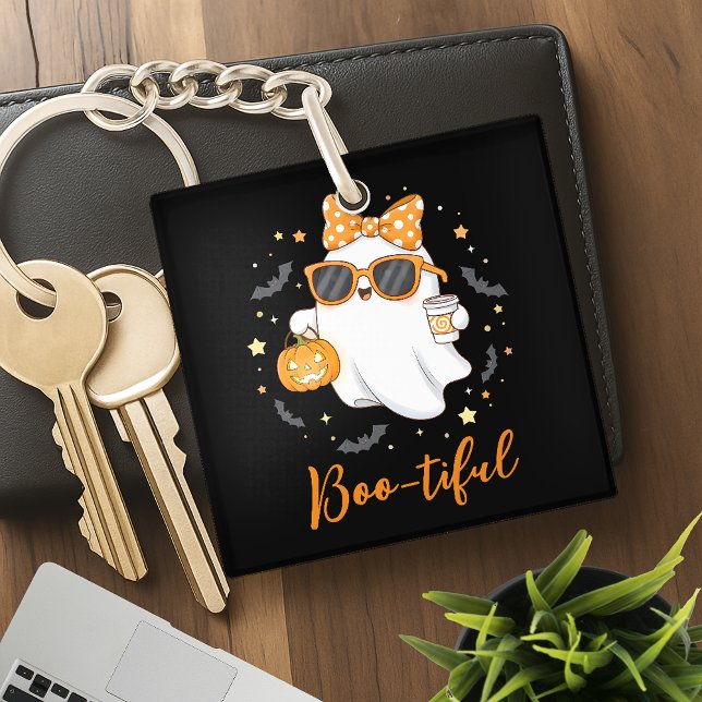 Cute Halloween Ghost Pumpkin Spice Personalised Key Ring (Creator Uploaded)
