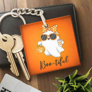 Cute Halloween Ghost Pumpkin Spice Personalised Key Ring