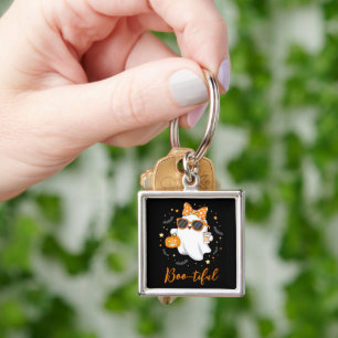 Cute Halloween Ghost Pumpkin Spice Personalised Key Ring