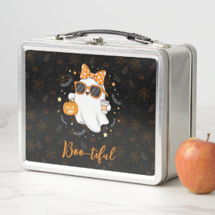 Cute Halloween Ghost Pumpkin Spice Personalised Metal Lunch Box