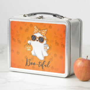 Cute Halloween Ghost Pumpkin Spice Personalised Metal Lunch Box