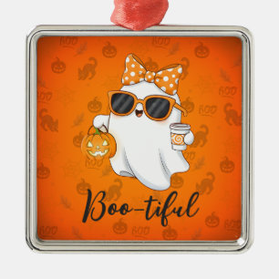 Cute Halloween Ghost Pumpkin Spice Personalised Metal Ornament