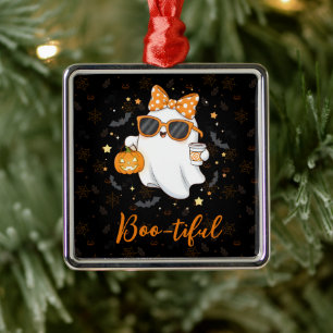 Cute Halloween Ghost Pumpkin Spice Personalised Metal Ornament