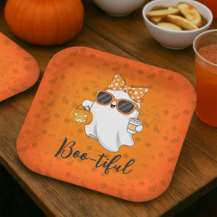Cute Halloween Ghost Pumpkin Spice Personalised Paper Plate
