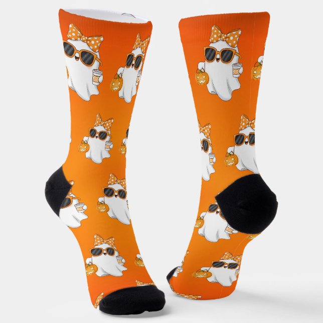 Cute Halloween Ghost Pumpkin Spice Personalised Socks (Angled)