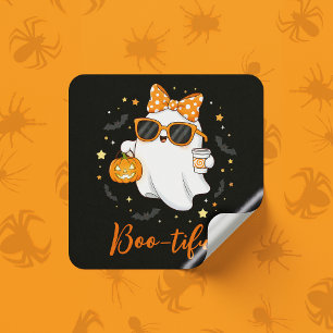 Cute Halloween Ghost Pumpkin Spice Personalised Square Sticker
