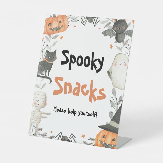Cute Halloween Ghost Pumpkin Spooky Snacks Sign (Front)