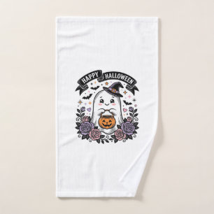 Cute Halloween Ghost Pumpkin Vintage Shirt Design_ Hand Towel