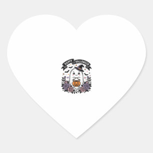 Cute Halloween Ghost Pumpkin Vintage Shirt Design_ Heart Sticker