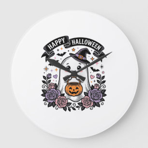 Cute Halloween Ghost Pumpkin Vintage Shirt Design_ Large Clock