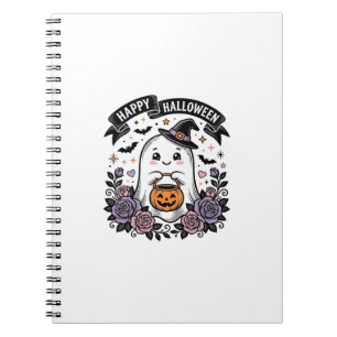 Cute Halloween Ghost Pumpkin Vintage Shirt Design_ Notebook