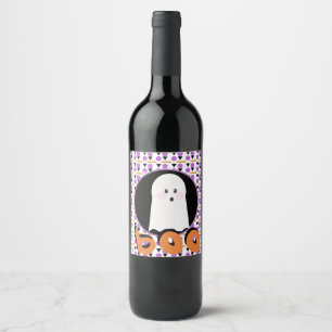 Cute Halloween Ghost Purple Orange Wine Label