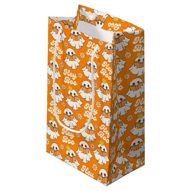 Cute Halloween Ghost Retro Spooky Boo Orange Small Gift Bag (Front Angled)