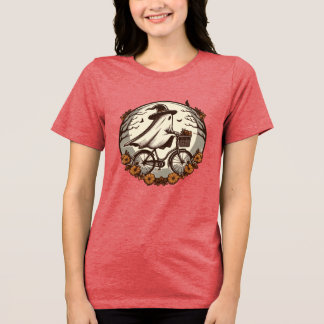 Cute Halloween Ghost Riding Bicycle Tri-Blend Shirt