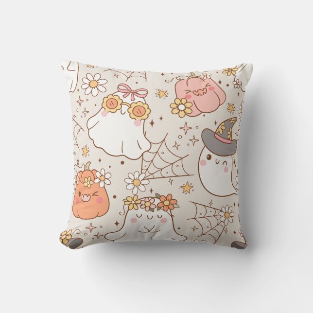 Cute Halloween Ghost Seamless Pattern Cushion (Front)