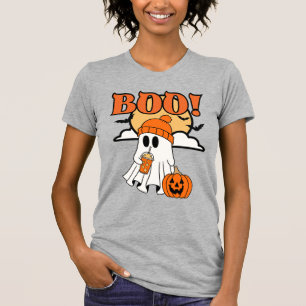 Cute Halloween Ghost Sipping on an Iced Latte T-Shirt