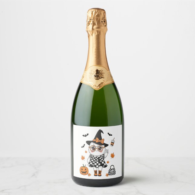 Cute Halloween Ghost Sparkling Wine Label (Front)