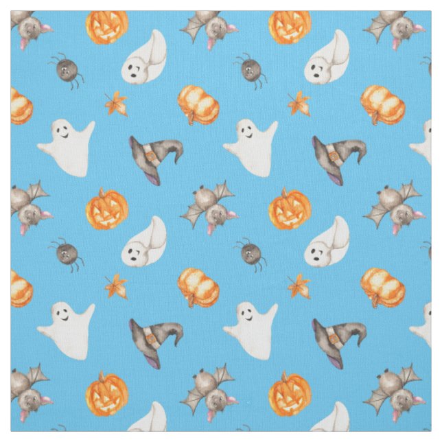 Cute Halloween Ghost Spider Hat Watercolor Pattern Fabric (Swatch)