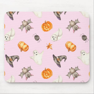 Cute Halloween Ghost Spider Hat Watercolor Pattern Mouse Pad