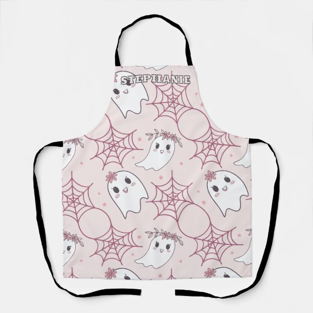 Cute Halloween Ghost & Spiderweb Pattern (2) Apron (Front)