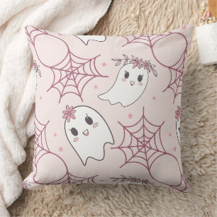 Cute Halloween Ghost & Spiderweb Pattern (2) Cushion