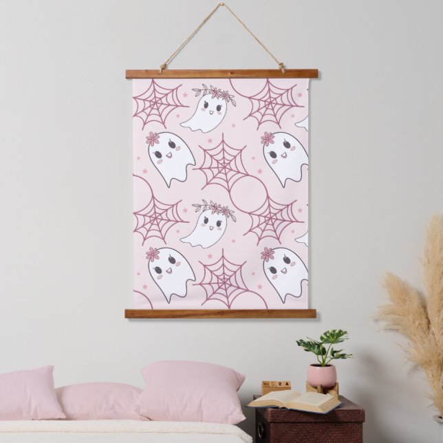 Cute Halloween Ghost & Spiderweb Pattern (2) Hanging Tapestry (Bedroom)