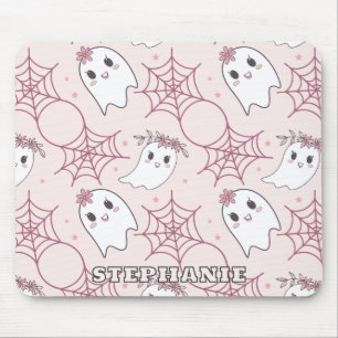 Cute Halloween Ghost & Spiderweb Pattern (2) Mouse Pad