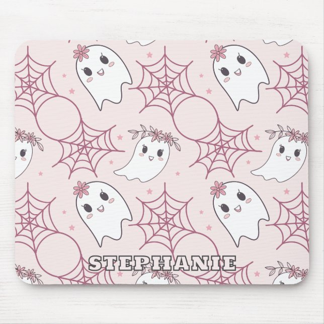 Cute Halloween Ghost & Spiderweb Pattern (2) Mouse Pad (Front)