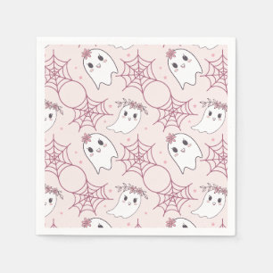 Cute Halloween Ghost & Spiderweb Pattern (2) Napkin