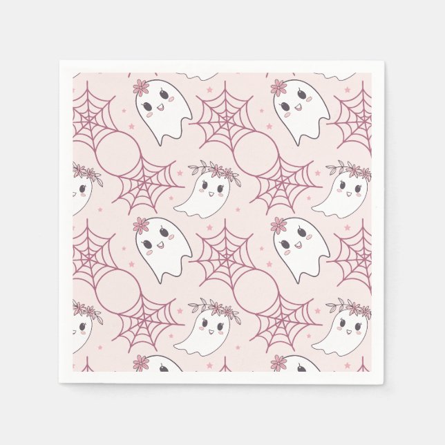 Cute Halloween Ghost & Spiderweb Pattern (2) Napkin (Front)