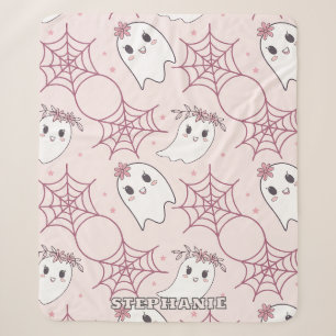 Cute Halloween Ghost & Spiderweb Pattern (2) Sherpa Blanket
