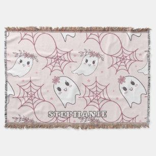 Cute Halloween Ghost & Spiderweb Pattern (2) Throw Blanket