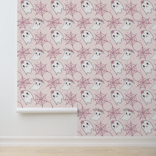 Cute Halloween Ghost & Spiderweb Pattern (2) Wallpaper