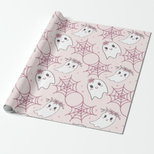 Cute Halloween Ghost & Spiderweb Pattern (2) Wrapping Paper