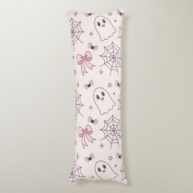 Cute Halloween Ghost & Spiderweb Pattern Body Cushion (Front Vertical)