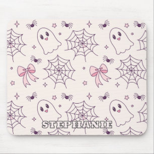 Cute Halloween Ghost & Spiderweb Pattern Mouse Pad