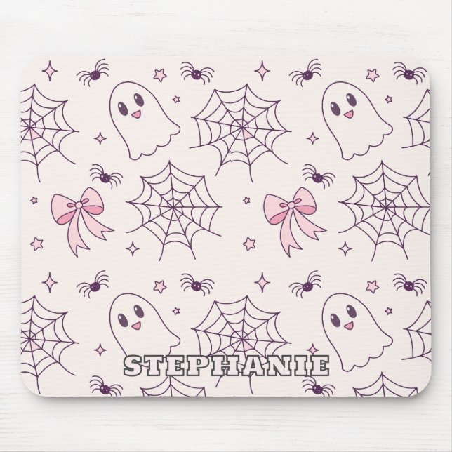 Cute Halloween Ghost & Spiderweb Pattern Mouse Pad (Front)
