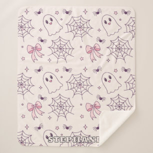 Cute Halloween Ghost & Spiderweb Pattern Sherpa Blanket
