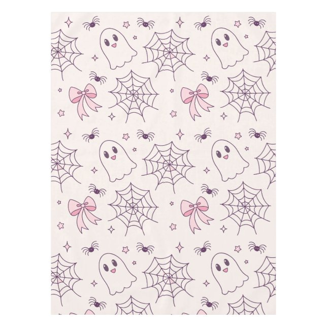 Cute Halloween Ghost & Spiderweb Pattern Tablecloth (Front)