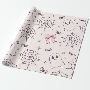 Cute Halloween Ghost & Spiderweb Pattern Wrapping Paper