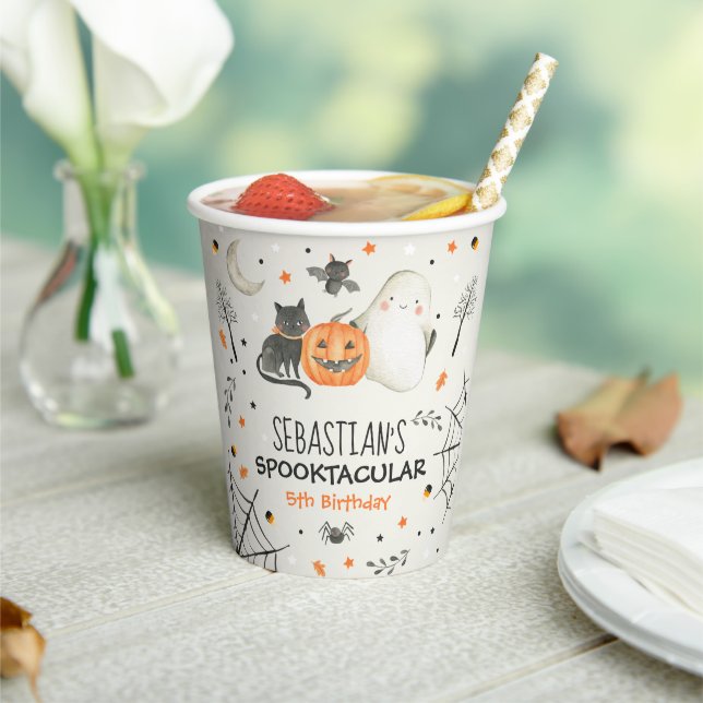 Cute Halloween Ghost Spooktacular Birthday Decor  Paper Cups (Insitu)