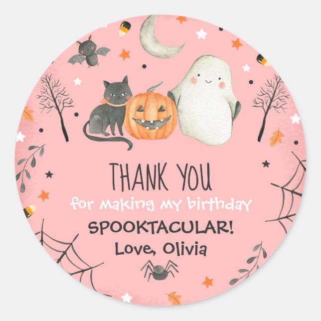 Cute Halloween Ghost Spooktacular Birthday Favour Classic Round Sticker (Front)