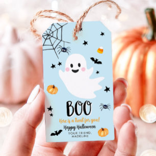 Cute Halloween Ghost Spooktacular Blue Birthday Gift Tags